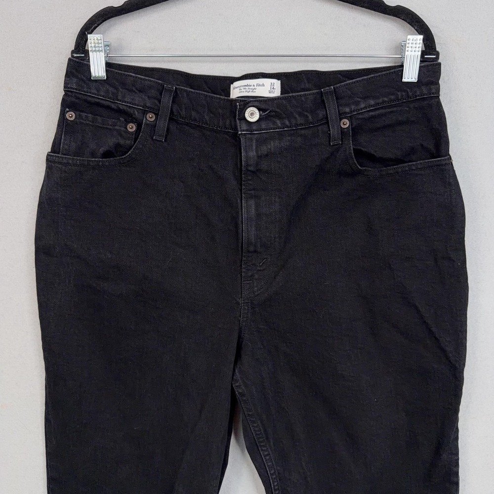 Abercrombie Fitch Jeans Womens 14 Black 90s Curve Love Straight High Rise 32 - Picture 2 of 15